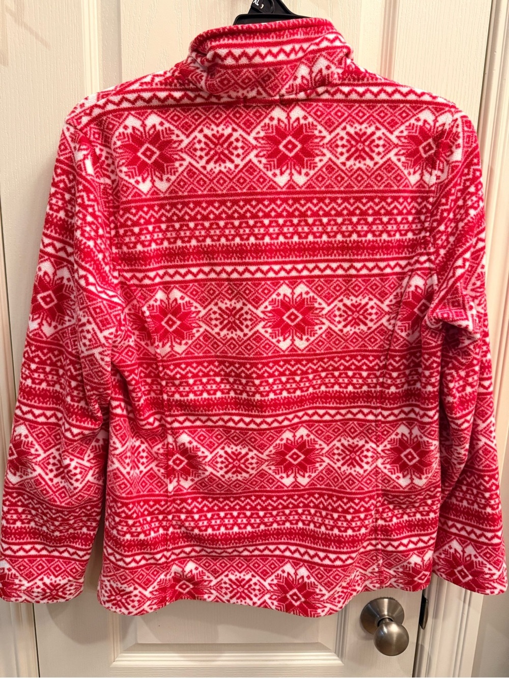 Lands end Red & White snowflake Half-Zip Fleece Pullover. Size Large - Picture 4 of 6